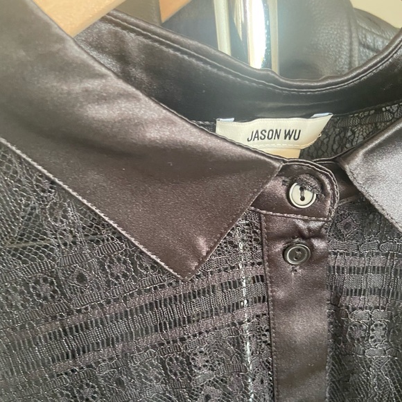 L 🔖 JASON WU Lace See Through Button Down Shirt Blouse Silk Black $240 - Picture 3 of 10